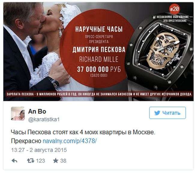 На весільній церемонії Дмитро Пєсков зявився з годинником вартістю в 37,8 млн рублів (11 фото)