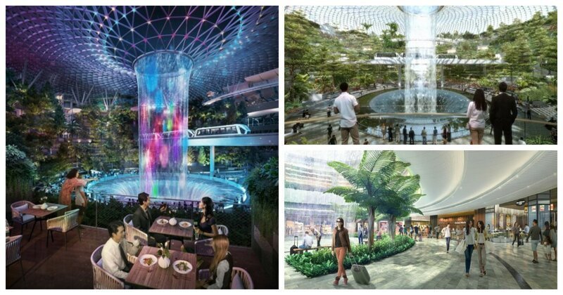 Тропический лес и 40-метровый водопад: открытие нового комплекса аэропорта Чанги архитектура