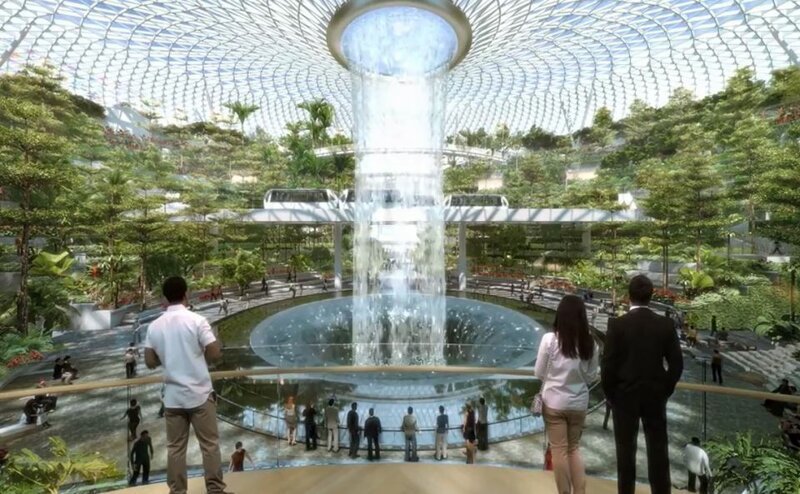 Тропический лес и 40-метровый водопад: открытие нового комплекса аэропорта Чанги архитектура